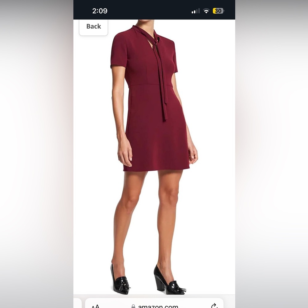 Theory Short-Sleeved Tie-Neck Dress, Currant, size 8 NWT